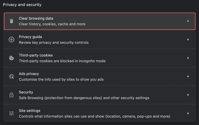 Clear browsing data